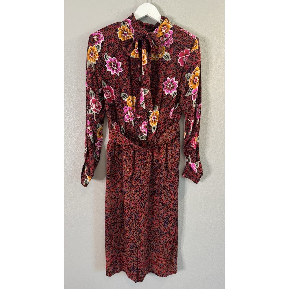 Vintage Richie Freeman Terijon Neiman Marcus Silk Dress Sz 8 Paisley Floral